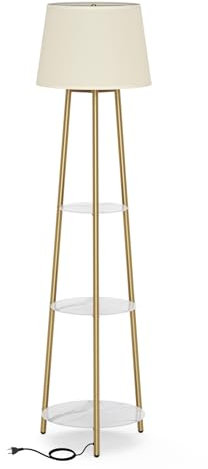 Lampada da terra con ripiani: treppiede oro lampada da terra con ripiani in pietra sinterizzata 3 temperatura di colore soggiorno angolo luce da lettura per camera da letto