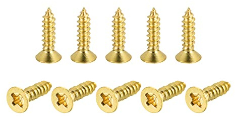 sourcing map Lot de 150 vis à bois en laiton, M4 x 16 mm, connecteur Phillips à tête plate auto-taraudeuse pour charnières de porte, meubles en bois, appareils ménagers