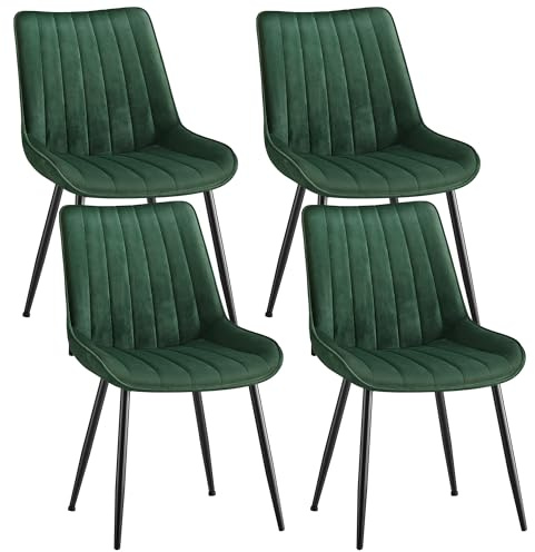 SONGMICS Esszimmerstuhl 4er Set, Küchenstuhl, Samt, Polsterstuhl, bis 120 kg belastbar, Stahlbeine, Gebogene Rückenlehne, für Esszimmer, Küche, grün-tintenschwarz LDC090C14