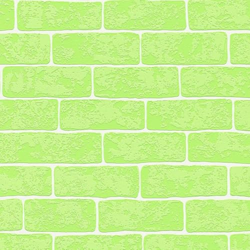 Neon Green Brick Wall Wallpaper - Stylish Trendy Children's Bedroom Nursery - Textured Blown Vinyl Paste The Wall