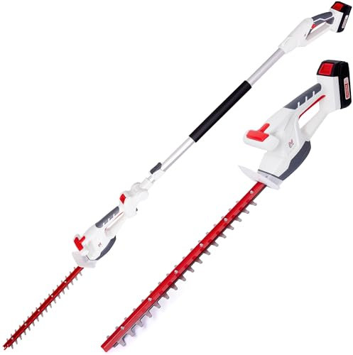 NETTA 2-in-1 Cordless Hedge Trimmer - 20V MAX Battery Powered Trimmer with 2.5m Telescopic Pole, Handheld & Long Reach Tree Trimmer - Battery & Charger Included - Electric Garden Cutter