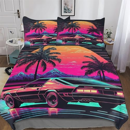 AAPZY Neon-Auto Bettbezüge Mikrofaser Angenehme Bettwäsche 2 teilig - Weich & Bügelfrei Bettbezüge Mit Reißverschluss - Bettdeckenbezug Set Mit Kissenbezüge Single (135x200cm)