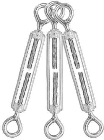 sourcing map M5 Eye and Eye Turnbuckles for Cable Wire Rope Tension, 304 Stainless Steel Turnbuckle Adjustable for Shade Sail String Light Hanging Pack of 3