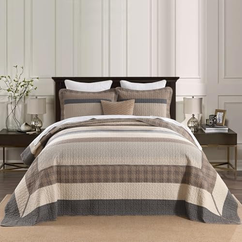 SahSahCasa 100 % Baumwolle, 325,1 x 304,8 cm, Übergröße, leicht, Braun/Beige/Holz/Anthrazit