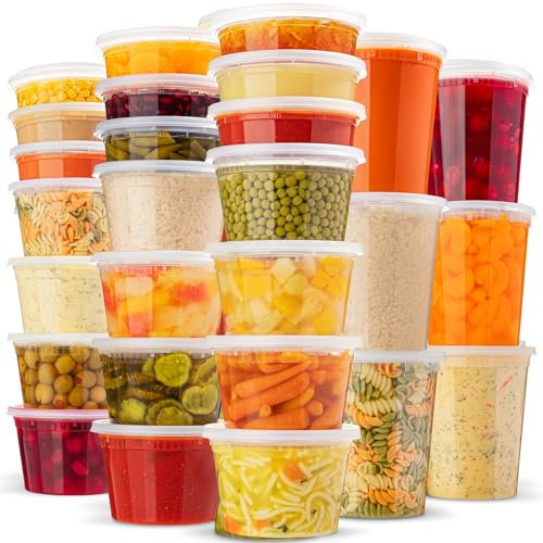 XpressPak Recipientes de almacenamiento de alimentos con tapas, paquete de 48, (24 y 32 onzas), recipientes de plástico con tapas, paquete variado, recipientes de sopa con tapas herméticas, aptos para
