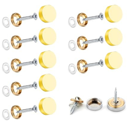 Wopanxye 8 Sets Mirror Screws Caps 25mm Decorative Brushed Covers Hardware hrome Stainless Steel Polished Nails Washer for Glass Signs Bath Plates Panels Coffee Tables Wardrobes Wood Furniture, Gold