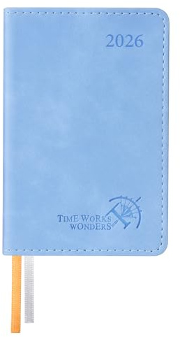 POPRUN Mini Taschenkalender 2026 Klein 12 x 8 cm - auf Deutsch - Kalender 2026 A7 Softcover mit PU-Leder - Terminplaner mit 70 GSM Papier - Cyanblau