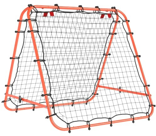 HOMCOM Doppelseitiges Fußball-Rebounder-Netz, Fußball-Rückprallnetz Zieltor mit fünf verstellbaren Winkeln, Orange