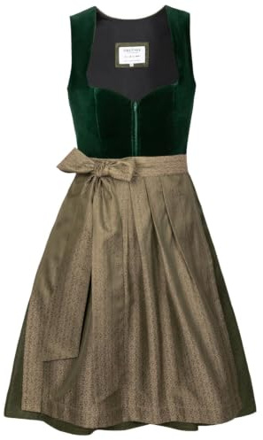 Edelnice Traditionellt mode, midi, Dirndl Livia, sammet, grön, inkl. traditionellt dirndlförkläde, stl. 32–54, Grön, 48