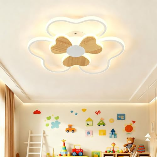 BLMYL LED Deckenleuchte Kinderzimmer Lampe Decke 50CM Deckenlampe Kinderzimmer Dimmbar Blumenform Holz mit Fernbedienung 3000K-6000K, 48W Lampe kinderzimmer Deckenleuchte für Wohnzimmer, Schlafzimmer