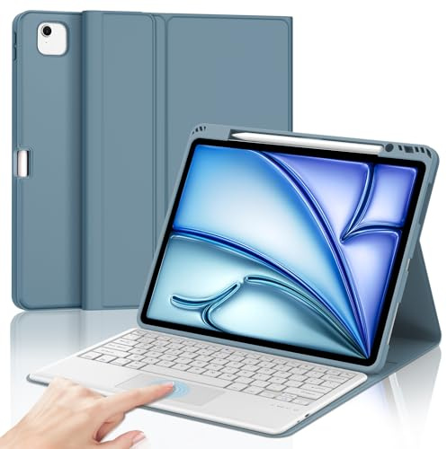 IVEOPPE Funda Teclado para iPad Air 13 M4 2026/M3 2025/M2 2024 13 Pulgadas | Capa Keyboard Touchpad, QWERTY Español Ñ, Bluetooth Magnético Desmontable Teclado Trackpad con Portalápices, Azul gris