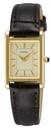 Seiko Klassik Armbanduhr für Damen in der Farbe Schwarz mit Armband aus Leder, Wasserdichtigkeit: 5 bar, Gehäusedurchmesser: 19,6 mm, SWR110P1