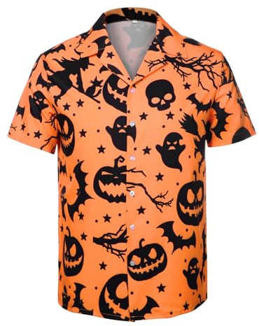 Suffolly Halloween Shirt,Mens Shirts Short Sleeve, Mens Skeleton Shirts,Shirts 3D Print,Printed Button Down Casual Sleeve Horror Ghost Themed Shirt