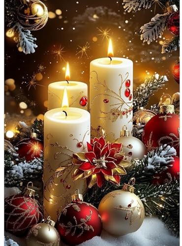 QENSPE Weihnachts Diamond Painting für Erwachsene, Kerzen Diamant Kunst, Rund Vollbohrer Kristall Kreuzstich, Diamants Malset Kunsthandwerk für Hause Wand Dekoration (30 x 40 cm)