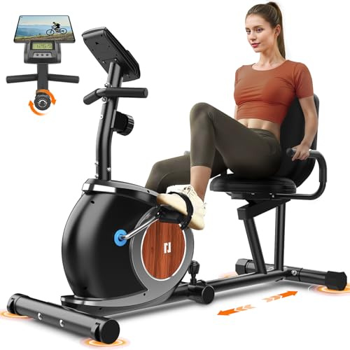 Neezee Vélo d'Appartement allongé avec 16 niveaux de résistance magnétique, écran LCD numérique, siège confortable réglable, pour salle de sport à domicile jusqu'à 120 kg (Noir)