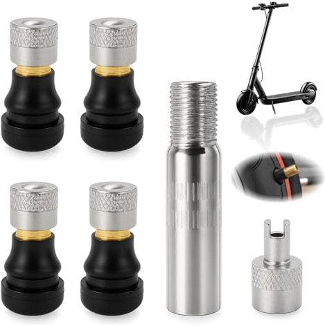 6 pezzi Valvola tubeless, adattatore prolunga per monopattino elettrico, set durevole di prolunghe valvola con funzione di tenuta, accessorio per pneumatici tubeless, montaggio facile, universale