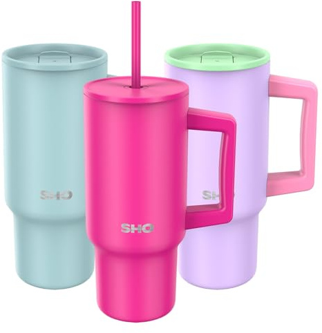 SHO XL Tumbler Insulated Stainless Steel (Hot Hibiscus, 900ml) | 2 Lids - Straw & Slider, Splash-Proof, Comfort Handle, 12H Hot, 24H Cold, BPA-Free