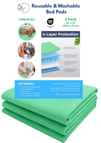 Washable Reusable Leak-Proof Bed Pad 34x36 Pack of 3