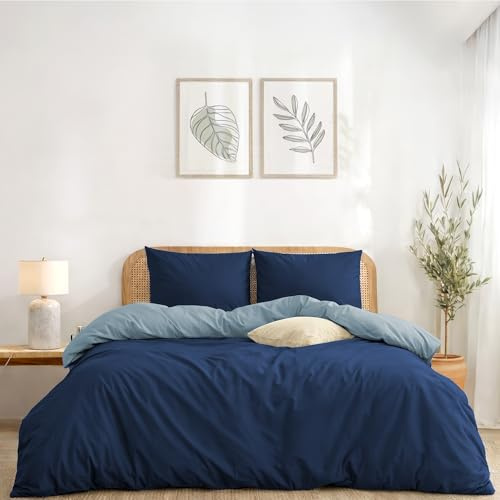 Twinzen - Bettwäsche 240x220 cm mit 2 Kissenbezüge 50x70 cm - Wendbar | Bettbezug · Dunkelblau/Blaugrau · Ultraweiche Mikrofaser · 3-teilig · Reißverschluss · OEKO-TEX · Pflegeleicht