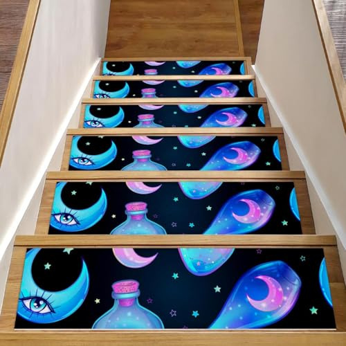 RODAILYCAY Confezione da 15 tappeti per scale, bottiglie misteriose con luna, antiscivolo, per gradini in legno, tappeti per scale per interni, tappetini di sicurezza per anziani e bambini e cani