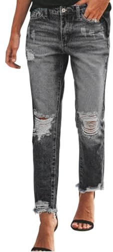 Nuoke Pantalon Femme,Jeans déchiré pour, Taille Haute, Coupe Droite, déchiré, troué, Confortable et décontracté, modèle Couleur
