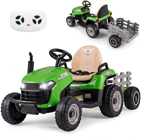COSTWAY 24V Trattore Elettrico per Bambini, Macchina Cavalcabile con Telecomando, Clacson Musica, Connessione Wireless e Fari a LED, per Bambini 3 Anni+ (Verde)