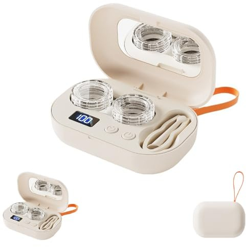 Ultrasonic Contact Lens Cleaner Machine with USB Charger, Portable Travel Contact Lens Case Kit, 3 Timer Modes, Electric Lens Cleaning & Storage Box for Soft, RGP, OK & Colored Lenses (White)