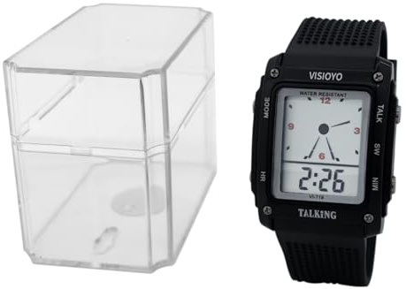 VISIOYO Montre parlante analogique et numérique espagnole | Montre rectangulaire avec annonce vocale espagnole, outil d'accessibilité pour personnes âgées, aveugles et malvoyantes