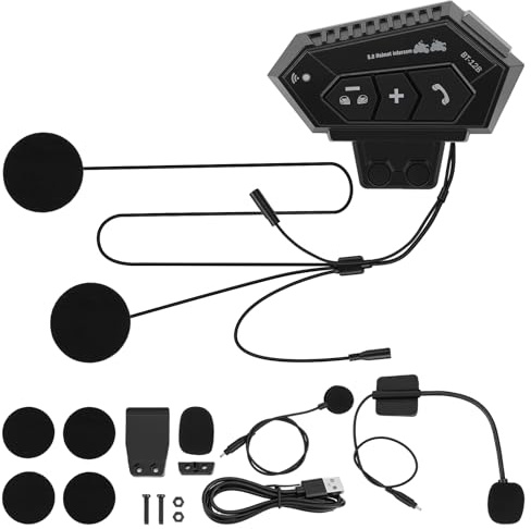 Yosoo Health Gear Motorcycle Helmet Speakers, Bt12b Motorbike Headset | Super Long Battery Life, Intercom Headphones, Hands-Free Call Fast Charging Noise Cancellation Motorcycle Communication
