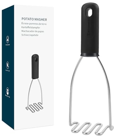 KITCHENDAO 304 Stainless Steel Potato Masher, Heavy Duty Kitchen Tool with Soft-Touch Comfort Grip Handle, Dishwasher Safe & Easy-Store Hanging Loop