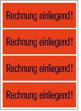 HERMA 6752 Rechnung einliegend ! Aufkleber, 1000 Stück, 39 x 118 mm, selbstklebend, klein, Warnhinweis Etiketten Versandaufkleber Paketaufkleber für Kennzeichnung von Sendungen, neon leuchtrot
