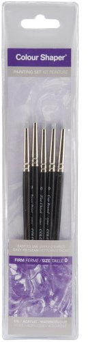 Colorfin Colour Shaper Firm Painting Set Size 0, 5 Piece Set, Silicone Rubber Brush Tools for Modelling, Painting, Blending, Masking Fluid, Carving, Polymer Clay, Giving Control, Fluidity, Precision