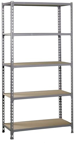 SimonRack Schwerlastregal, Lagerregal, 200x100x50 cm, Metallregal, Kellerregal, Biegestelle 150 kg, 5 Holzfachböden, Grau/Holz - Maderclick