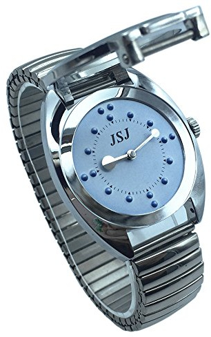 Stainless Steel Tactile Watch for Blind People-Battery Operated(Elastic Strap, Blue)
