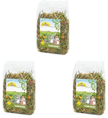 JR FARM Erbe dei campi | Confezione Tripla | 3 x 200 g | Mangime complementare per tutti i roditori e conigli nani | Erbe dei campi essiccate con fiocchi di cereali aromatici e verdure