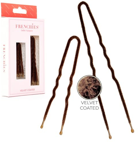 Frenchies Velvet Coated French Hair Pin, Non Slip Bobby Pins for Women, Premium French Hair Pins for Buns, Updos, Weddings, Extensions and Wigs, 20 Count, Brown