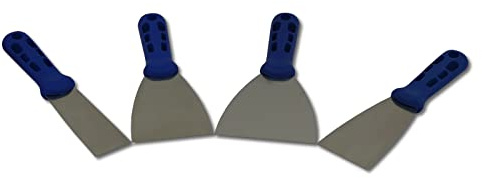 DEWEPRO 4er-Set Gipsspachtel aus Edelstahl 0,7 mm – Spachtel 40/60 / 80/100 mm – ergonomischer Kunststoffgriff – für Malerarbeiten, Trockenbau, Renovierung und Reparatur