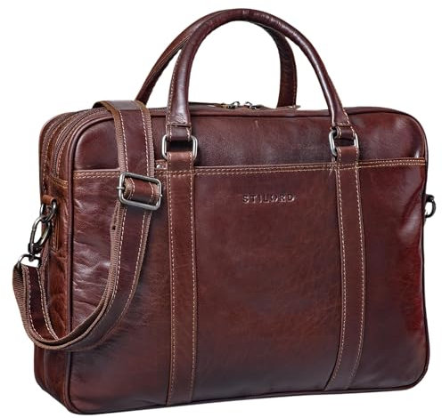 STILORD 'Dante' Business-Tasche Leder groß elegante Aktentasche Umhängetasche Laptoptasche 15.6 Zoll echtes Rindsleder Herren Damen, Farbe:vegetabil gegerbt dunkelbraun