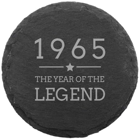 Engraved Natural Slate Coaster - 1965 The Year Of The Legend Coaster Gift | Women and Mens Gift Ideas | 60th Birthday Gifts for Boys and Girls | Thoughtful Keepsake Presents | Dust and Things