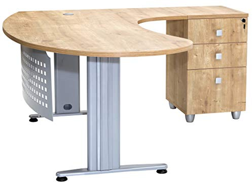 Furni24 Schreibtisch Chefschreibtisch Schreibtisch Winkeltisch PC Tisch Moderner Bürotisch Computertisch mit großer Arbeitsfläche Gela Eiche Dekor rechts gewinkelt Ink.Beistellcontainer mit Schubladen