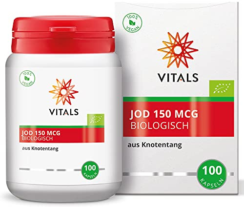 Vitals - Jod Biologisch, 100 Kapseln aus Biologischem Knotentang. 100% Vegan. Garantiert durch DNA-Tests. Hergestellt nach einem patentierten Produktionsverfahren.
