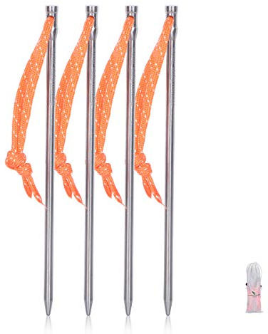 iBasingo 4 Stück/Los Titan Heringe 165mm Ultraleicht Zelt Stakes Heavy Duty Zelt Nägel Outdoor Markise Stakes Camping Zelt Pin Zubehör für Gras Harten Boden mit Seil nur 16 g/Stück Ti4005P