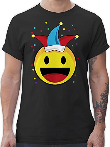 T-Shirt Herren - & - Karneval Emoticon Konfetti I Karneval Smile I Happy Face Fasching - M - Schwarz - Oberteil faschingsshirt Faschings Party Coole-Fun-t-Shirts Faschings-t-Shirt Karnevals