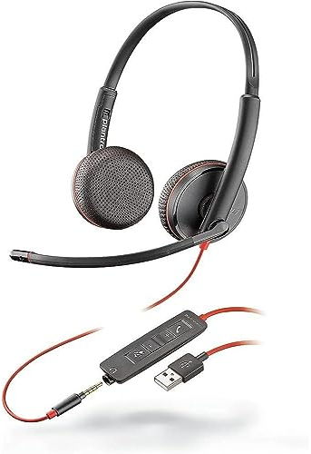 Plantronics - Blackwire 3225 USB-A Casque filaire - Double oreille (stéréo) avec micro perche - Connexion au PC/Mac via USB-A ou Mobile/Tablette via connecteur 3.5 mm