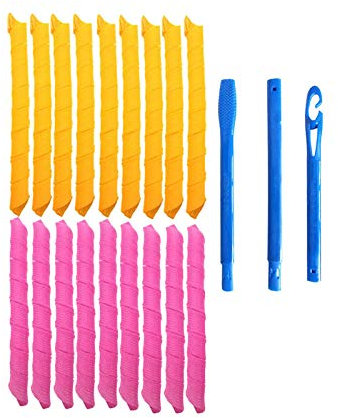 Kaishengyuan Lockenwickler Curler,Manuelle Lockenwickler,Heatless Lockenwickler,DIY Magic Hair Curlers mit 3 Styling-Haken für Extra Langes Haar, Rosa & Orange (20 Pcs)