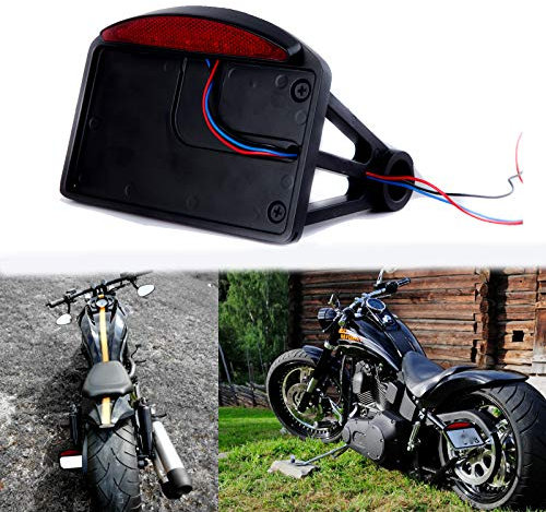 DREAMIZER Feu Arrière Moto Feu Stop 12V Feux de Signalisation Feux de Plaque D'immatriculation avec Support Pour Bobber Chopper Sportster Dyna Softai - Noir