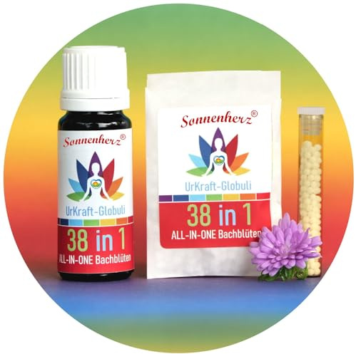 38 in 1: Alle 38 BACHBLÜTEN in EINEM Premium-Kügelchen. ALLES, was Bachblüten ausmacht für Einklang, Lebensfreude & Transformation. 21g Vorteils-Set von Sonnenherz