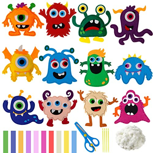 CHSEROK Kids Sewing Kit, 12 Pack DIY Sewing Craft Kits for Kids, Sewing Kits for Beginners Fun Educational Sewing Craft Gift with Sewing Tools for Boys Girls