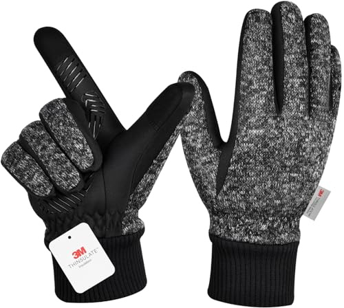 MOREOK Winter Gloves for Men/Women -10°F 3M Thinsulate Warm Touch Screen Snow Ski Bicycle Bike Gloves for Driving/Cycling/Running/Hiking-deep Gray-XL