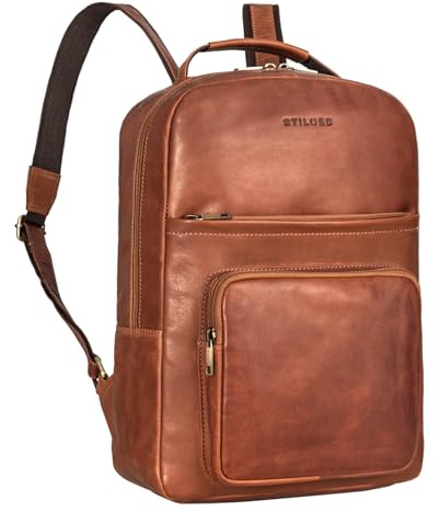 STILORD 'Glover' Business Lederrucksack für 15,6 Zoll Laptop Rucksack für Damen und Herren DIN A4 Office Backpack für Büro Uni Arbeit Schule aus Echtleder, Farbe:namibia - braun